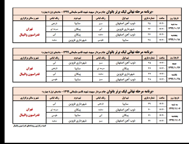 آغاز دور نهایی لیگ برتر والیبال بانوان از ۱۶ دی